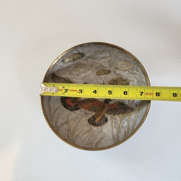 Vintage Cloisonne Enamel Brass Bowl Flying Birds Eclectic Home Decor Boho 90s - Picture 7 of 7